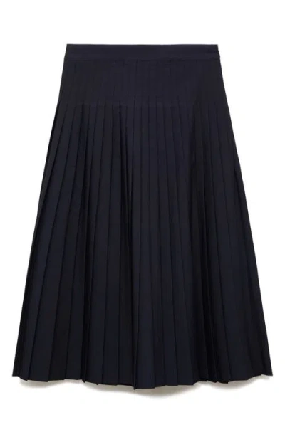 Mango Pleated Midi Skirt Dark Navy In Blue
