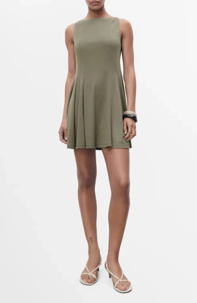 Mango Cotton Mix Sleeveless Pleat Detail Mini Dress In Green