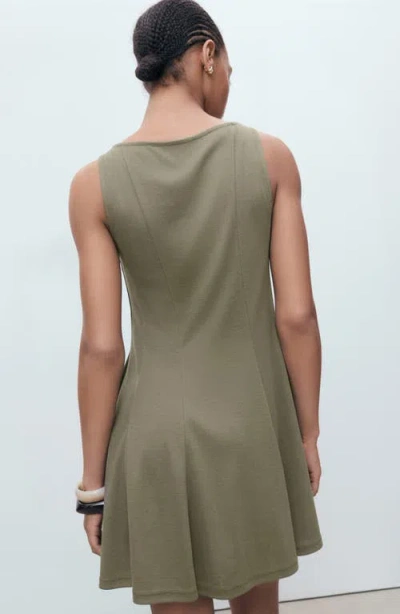 Mango Cotton Mix Sleeveless Pleat Detail Mini Dress In Green