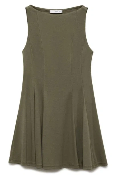 Mango Cotton Mix Sleeveless Pleat Detail Mini Dress In Green