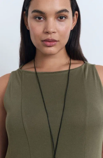 Mango Cotton Mix Sleeveless Pleat Detail Mini Dress In Green