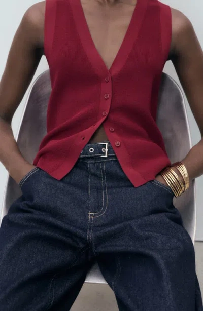 Mango Button Front Knit Vest In Red