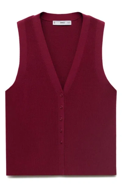 Mango Button Front Knit Vest In Red