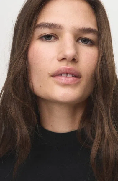 Mango Knitted Sweater With Perkins Neck In Black