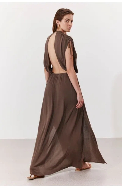 Gottex Beach Life Solena Crêpe V Neck Open Back Midi Dress Cover-up In Brown