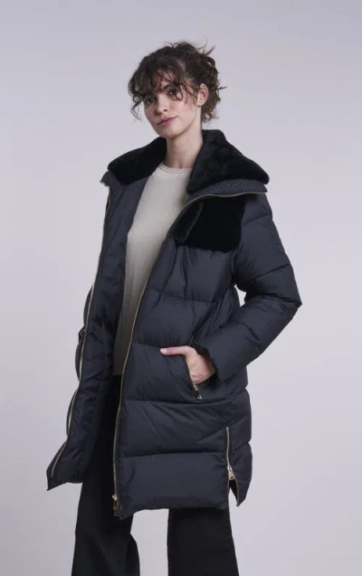 Blue Duck Down Coat In Black