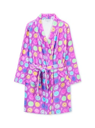 Preppy Goose Plush Smiley Faces Loungewear Robe In Purple