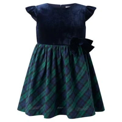 Rachel Riley Velvet Blackwatch Check Party Dress In Blue