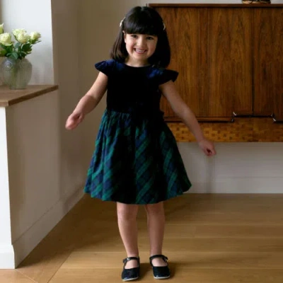 Rachel Riley Velvet Blackwatch Check Party Dress In Blue