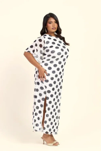 Fashion-szn Curve Large Polka Dot Ruched Side Maxi Dress In Sand