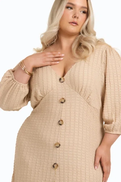 Fashion-szn Curve Balloon Sleeve Button Front Midi Dress In Gray