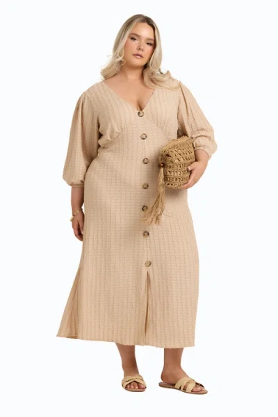 Fashion-szn Curve Balloon Sleeve Button Front Midi Dress In Gray