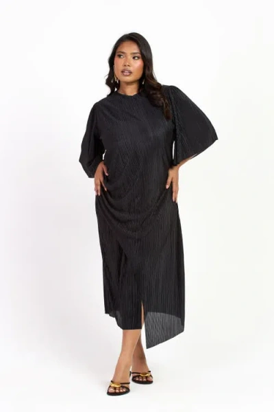 Fashion-szn Curve Ruched Side Flutter Sleeve Midi Dress In Black