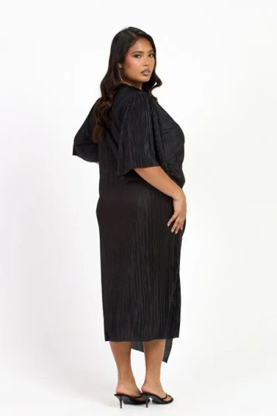 Fashion-szn Curve Ruched Side Flutter Sleeve Midi Dress In Black