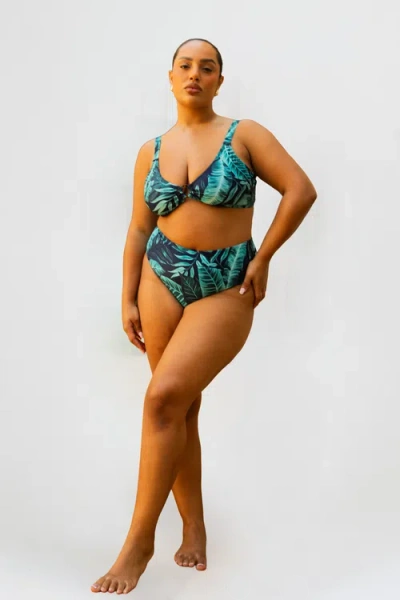 Fashion-szn Curve Plus Size Palm Print Bikini Set In Green