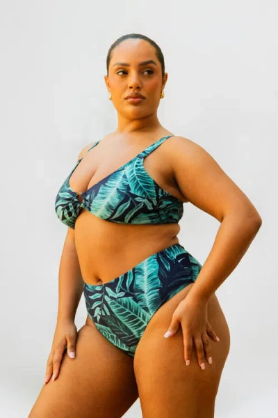 Fashion-szn Curve Plus Size Palm Print Bikini Set In Green