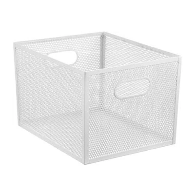 Mdesign Perforated Metal Storage Bin With Handles For Pantry In White