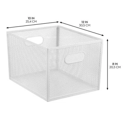 Mdesign Perforated Metal Storage Bin With Handles For Pantry In White