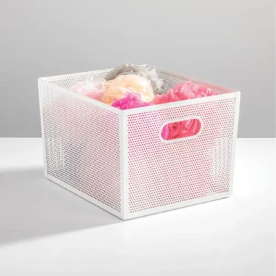 Mdesign Perforated Metal Storage Bin With Handles For Pantry In White