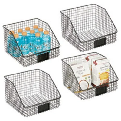 Mdesign Metal Open-front Pantry Basket With Label Plate In Black
