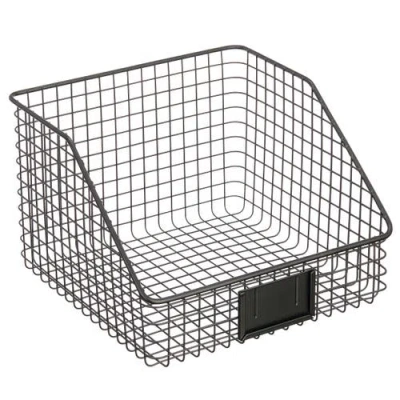 Mdesign Metal Open-front Pantry Basket With Label Plate In Black