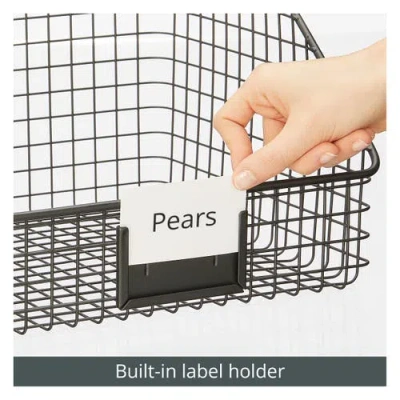 Mdesign Metal Open-front Pantry Basket With Label Plate In Black