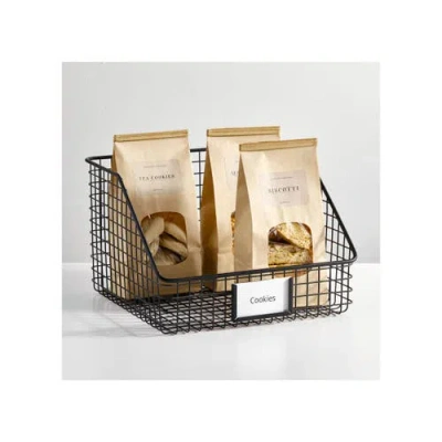 Mdesign Metal Open-front Pantry Basket With Label Plate In Black