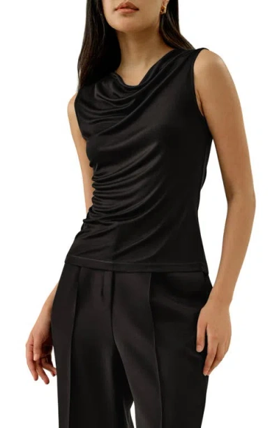 Lilysilk Silk Jersey Cowl-neck Sleeveless Top In Black