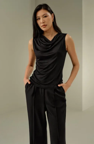 Lilysilk Silk Jersey Cowl-neck Sleeveless Top In Black