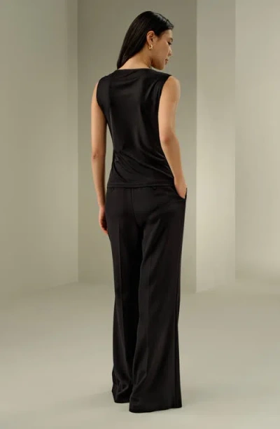 Lilysilk Silk Jersey Cowl-neck Sleeveless Top In Black