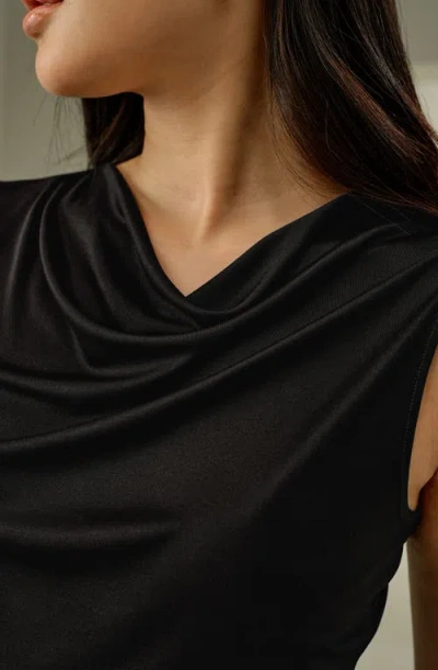 Lilysilk Silk Jersey Cowl-neck Sleeveless Top In Black