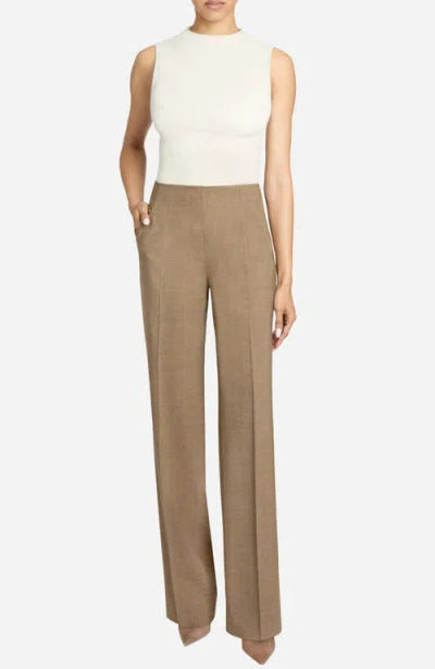 Santorelli Della Straight Leg Pants In Stretch Wool In Brown