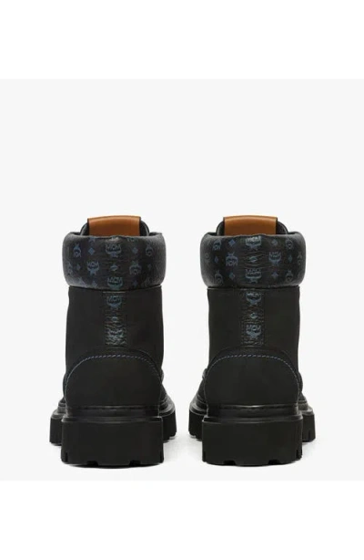Mcm Ankle Boots In Nubuck And Monogram Print Leather In Black