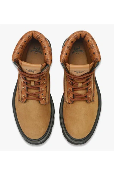 Mcm Ankle Boots In Nubuck And Monogram Print Leather