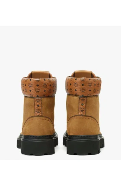 Mcm Ankle Boots In Nubuck And Monogram Print Leather