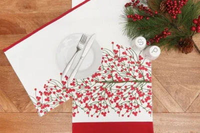 C & F Home C&f Home Berries Embroidered Placemats Set Of 6 White And Red Border, 13" X 18" In White