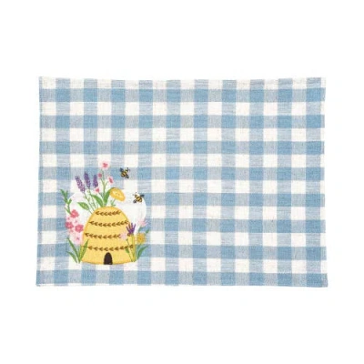 C & F Home C&f Home Bee Happy In Blue Embroidered Placemats Set Of 6 Blue Plaid, 13" X 16" In Blue