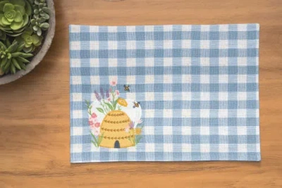 C & F Home C&f Home Bee Happy In Blue Embroidered Placemats Set Of 6 Blue Plaid, 13" X 16" In Blue