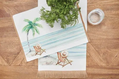 C & F Home C&f Home Life Is Better At The Beach Embroidered Placemats Set Of 6 Coastal, 13" X 16" In White