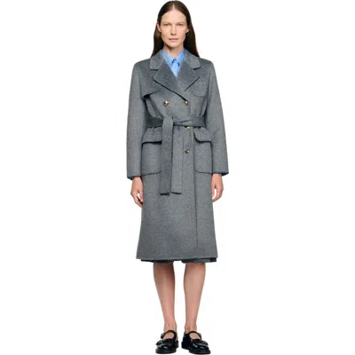Sandro Double-faced Check Coat In Gray