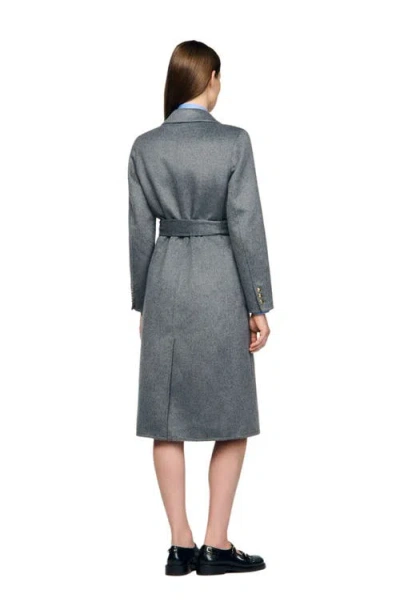 Sandro Double-faced Check Coat In Gray