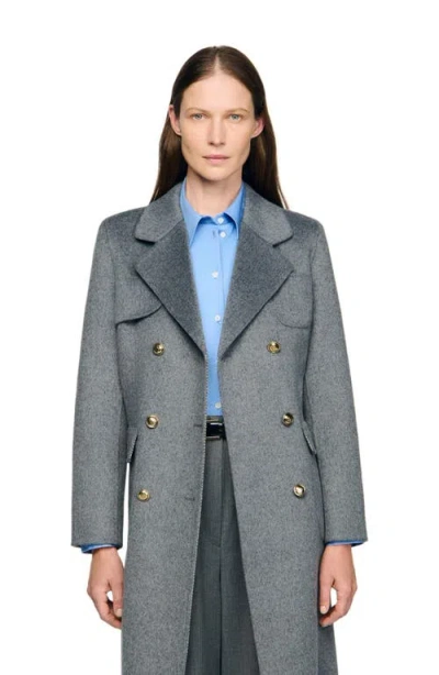 Sandro Double-faced Check Coat In Gray
