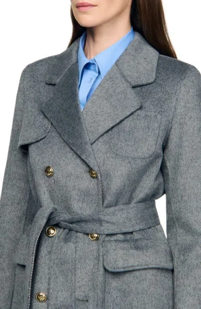 Sandro Double-faced Check Coat In Gray
