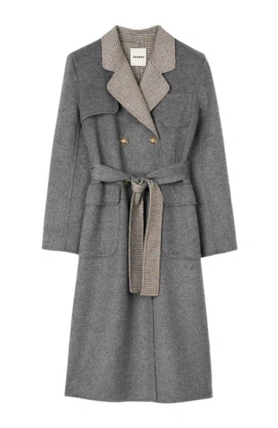 Sandro Double-faced Check Coat In Gray