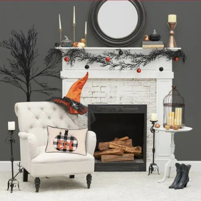 C & F Home C&f Home Franklin Plaid Black Pumpkin "eek" Spider Web Halloween Linen Accent Pillow, 14" X 22" In Brown