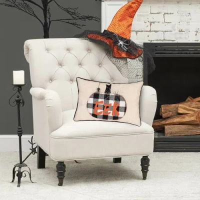 C & F Home C&f Home Franklin Plaid Black Pumpkin "eek" Spider Web Halloween Linen Accent Pillow, 14" X 22" In Brown