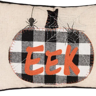 C & F Home C&f Home Franklin Plaid Black Pumpkin "eek" Spider Web Halloween Linen Accent Pillow, 14" X 22" In Brown