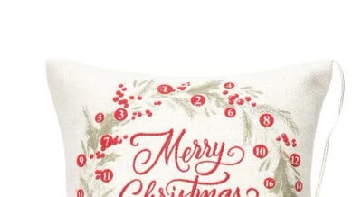 C & F Home C&f Home Merry Christmas Wreath Embellished Throw Pillow, 13.5" X 13.5" In White