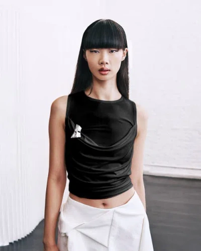 Kate Barton Cowl-neck Top With Brooch In Black