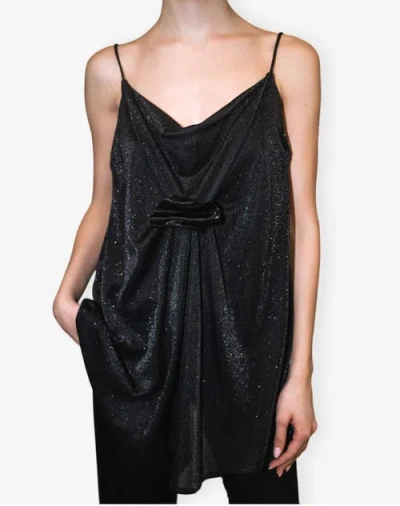 Kate Barton Cowl-neck Top With Brooch In Black